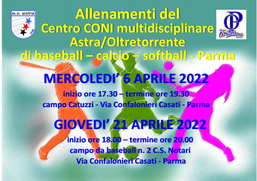 Allenamenti del  Centro CONI multidisciplinare Astra/Oltretorrente  di baseball – calcio – softball – Parma